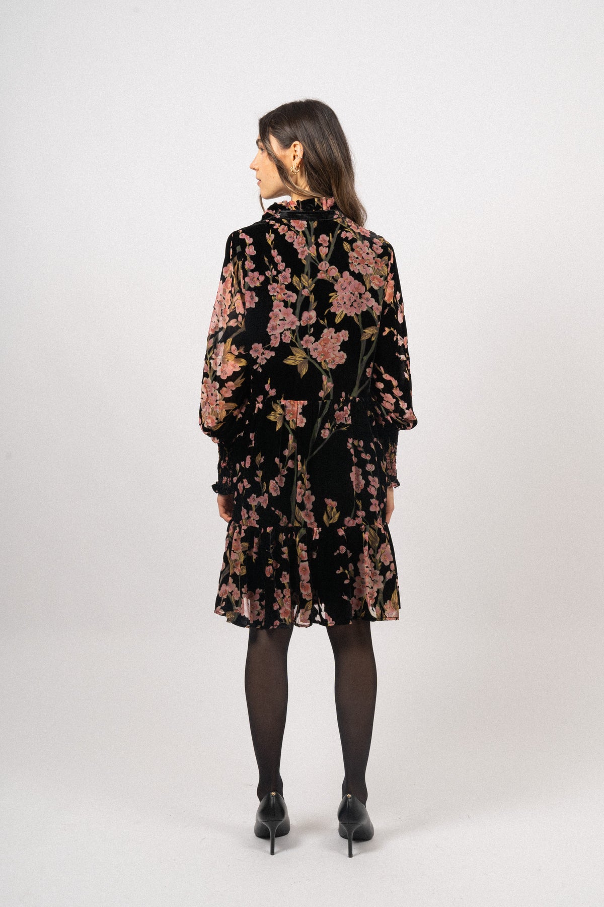 Saga Wide Velvet Dress - Black Pink Velvet