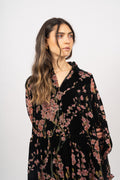 Saga Wide Velvet Dress - Black Pink Velvet