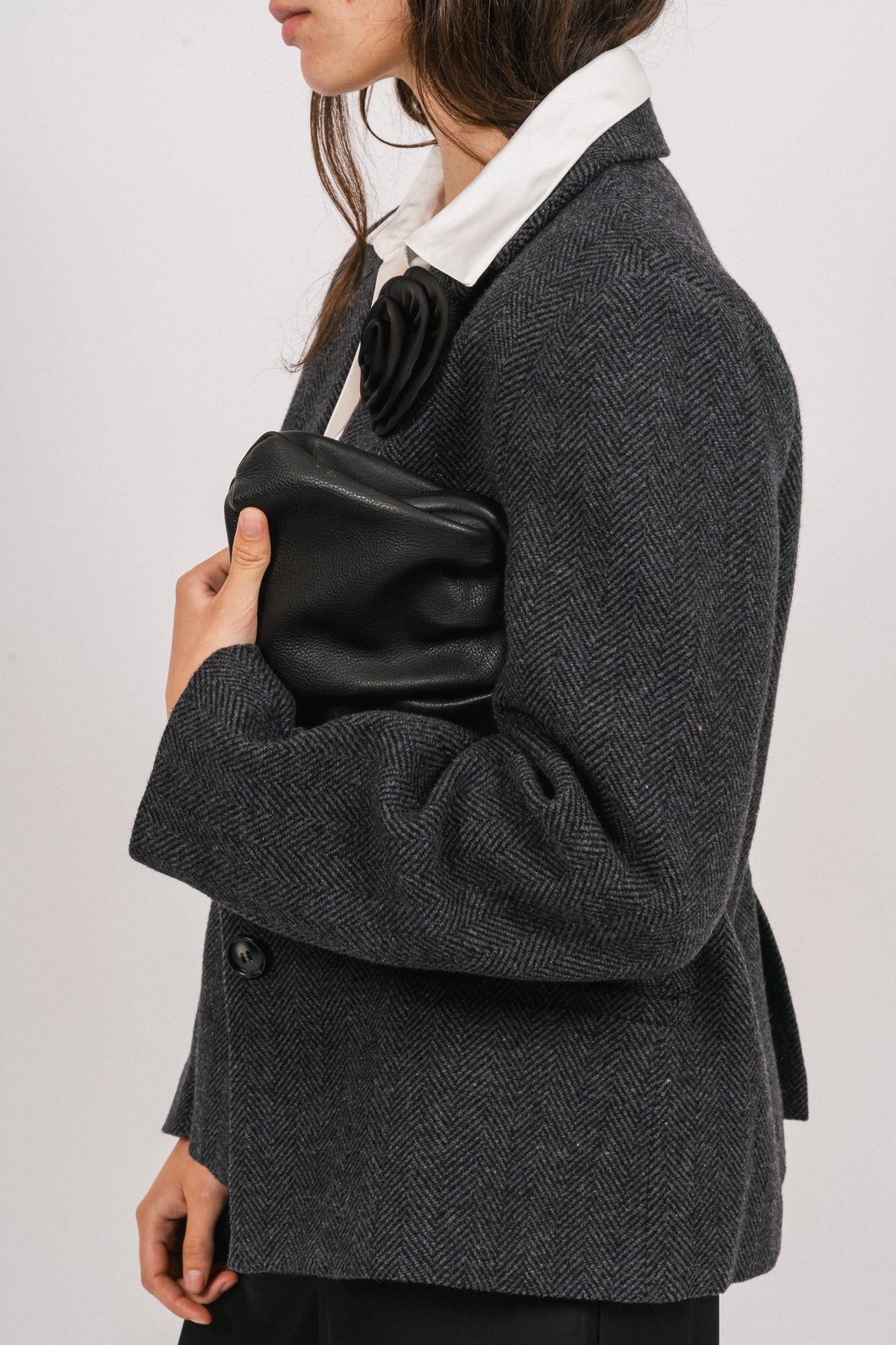 Mya Herringbone Blazer - Black