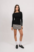 Lea Herringbone Mini Skirt - Light Grey