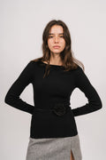 Corine Knit Ls Top - Black