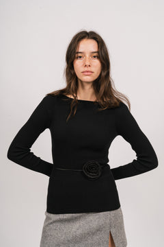 Corine Knit Ls Top - Black
