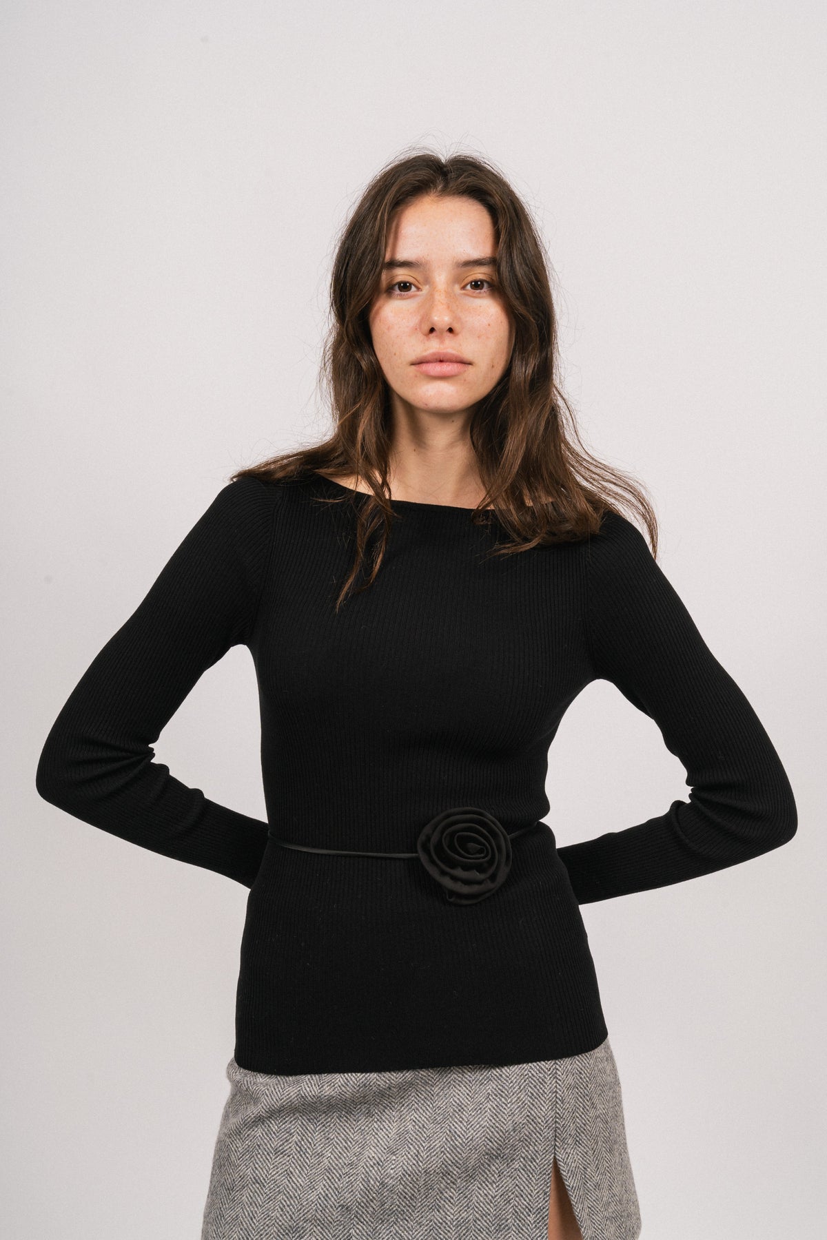 Corine Knit Ls Top - Black