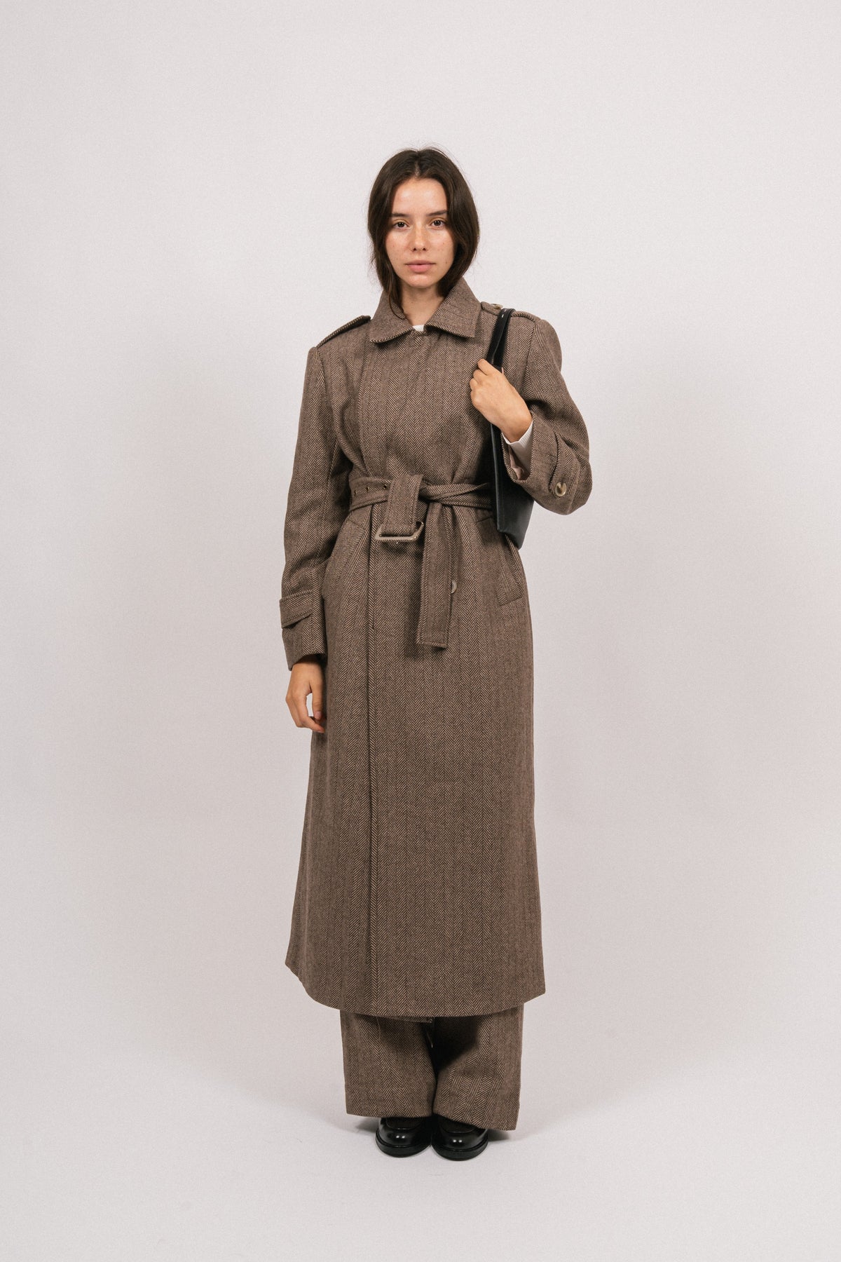 Edith Herringbone Coat - Brown
