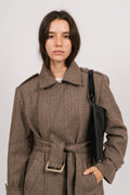 Edith Herringbone Coat - Brown
