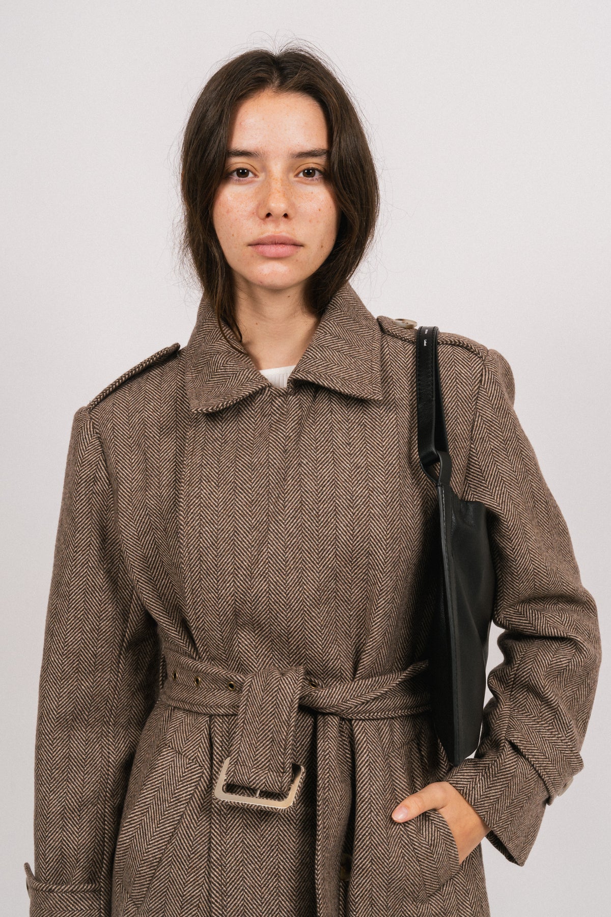 Edith Herringbone Coat - Brown