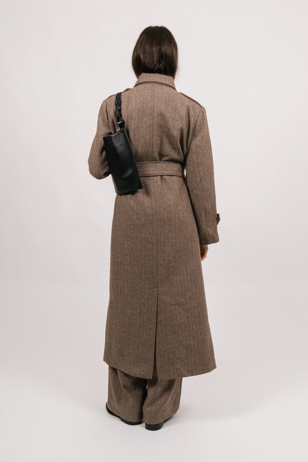 Edith Herringbone Coat - Brown
