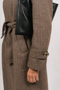 Edith Herringbone Coat - Brown