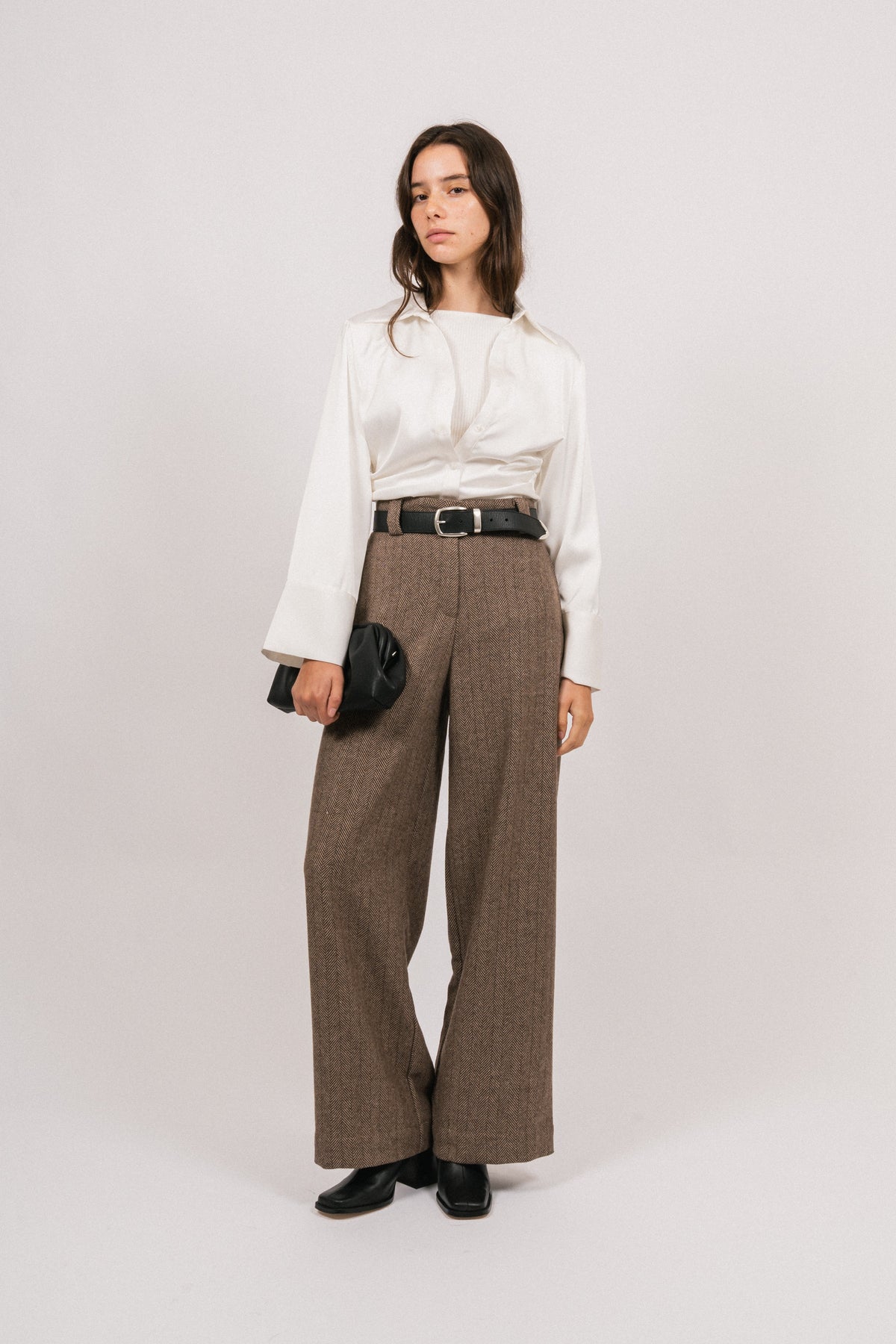 Zoe Herringbone Pant - Brown