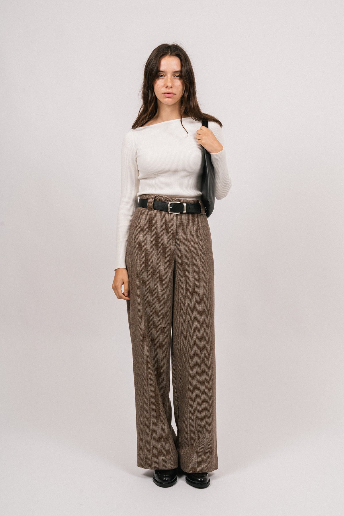 Zoe Herringbone Pant - Brown