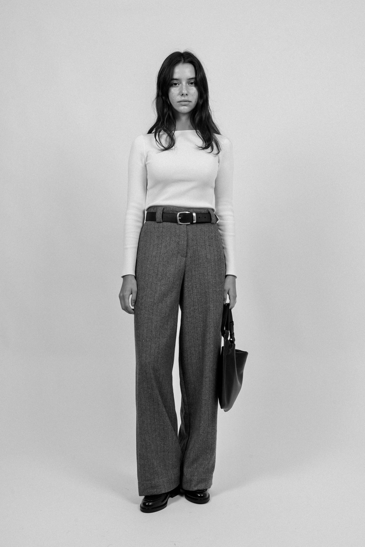 Zoe Herringbone Pant - Black