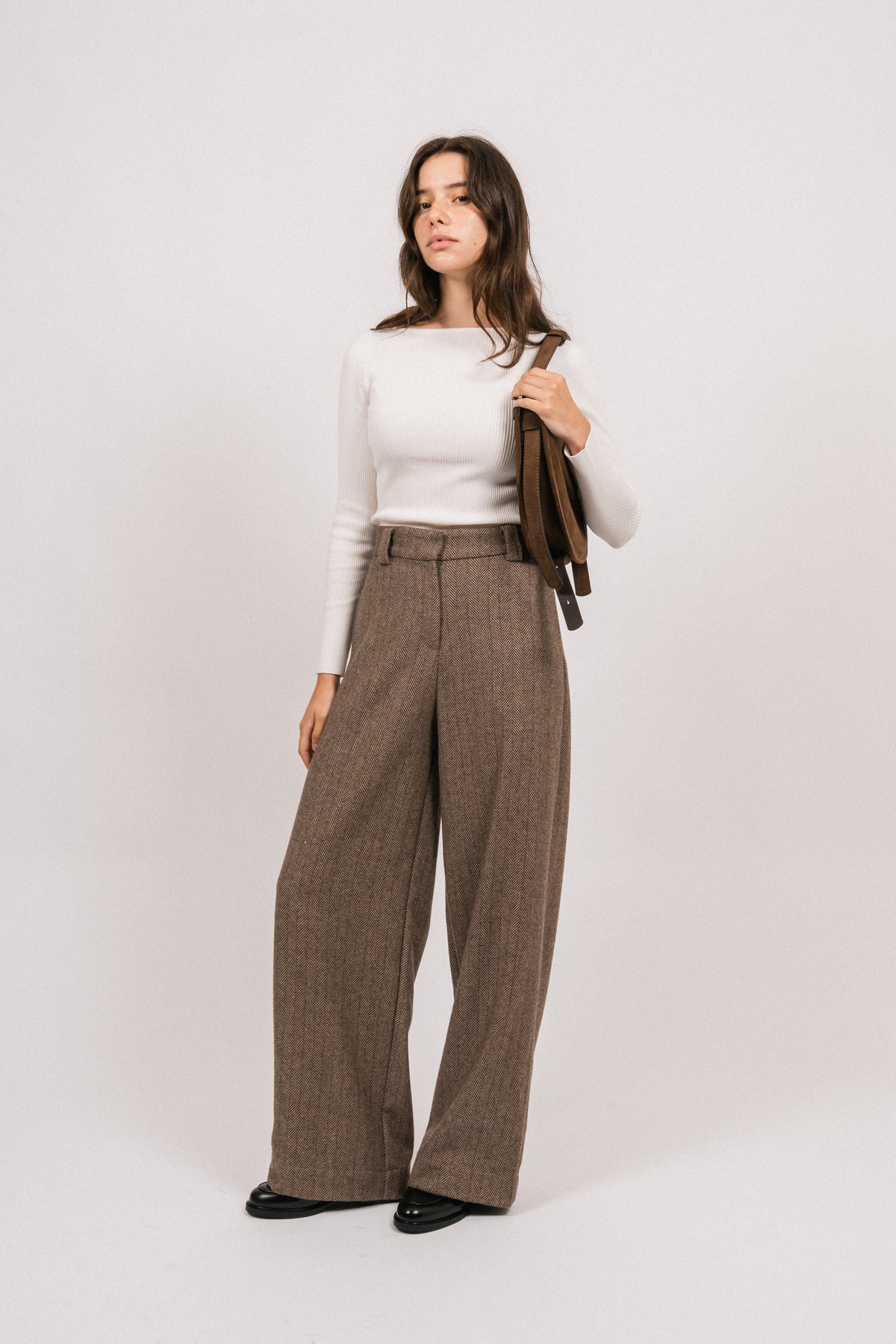 Zoe Herringbone Pant - Brown