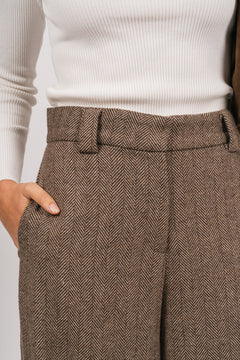 Zoe Herringbone Pant - Brown