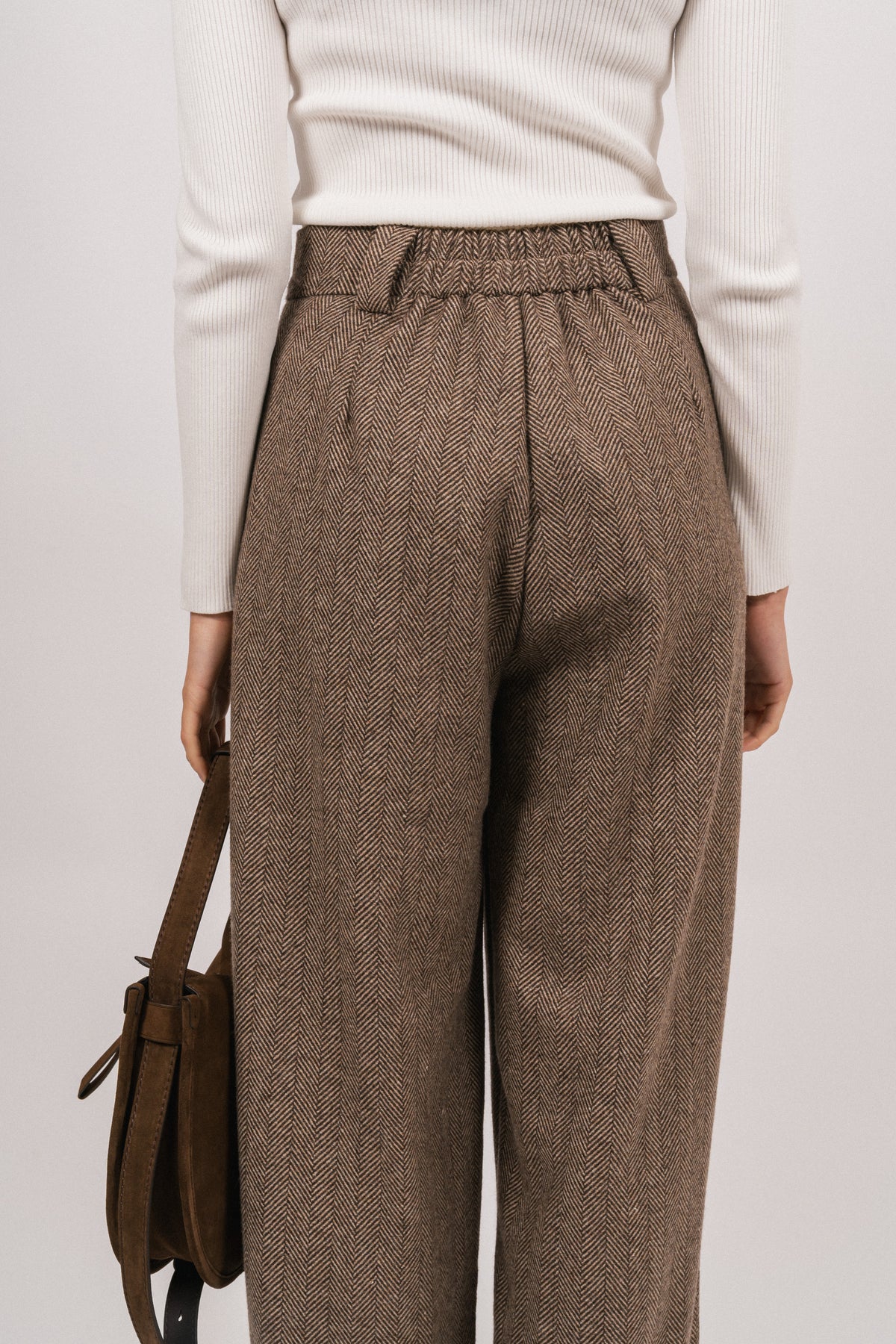 Zoe Herringbone Pant - Brown