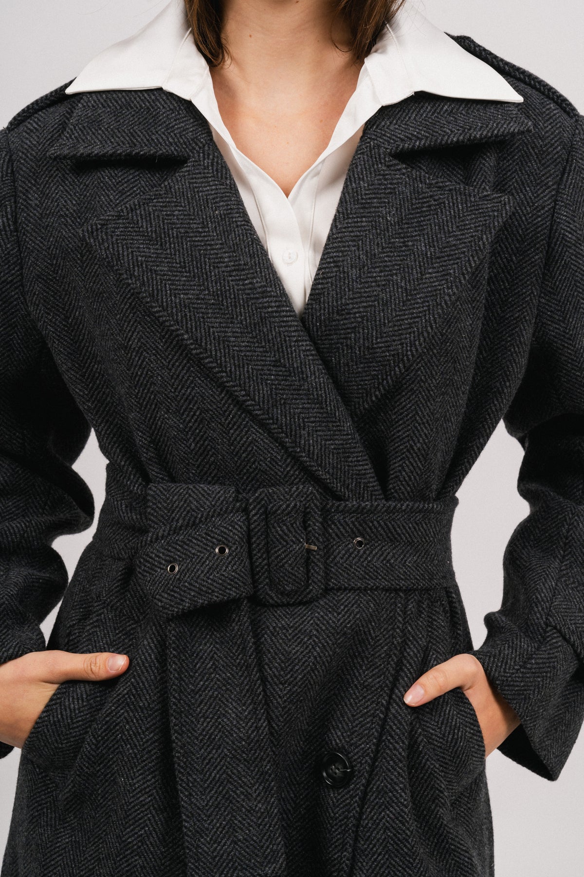 Edith Herringbone Coat - Black