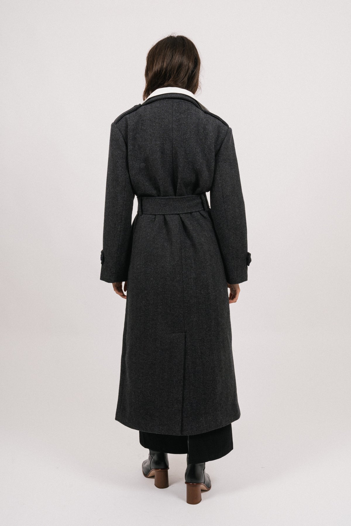 Edith Herringbone Coat - Black