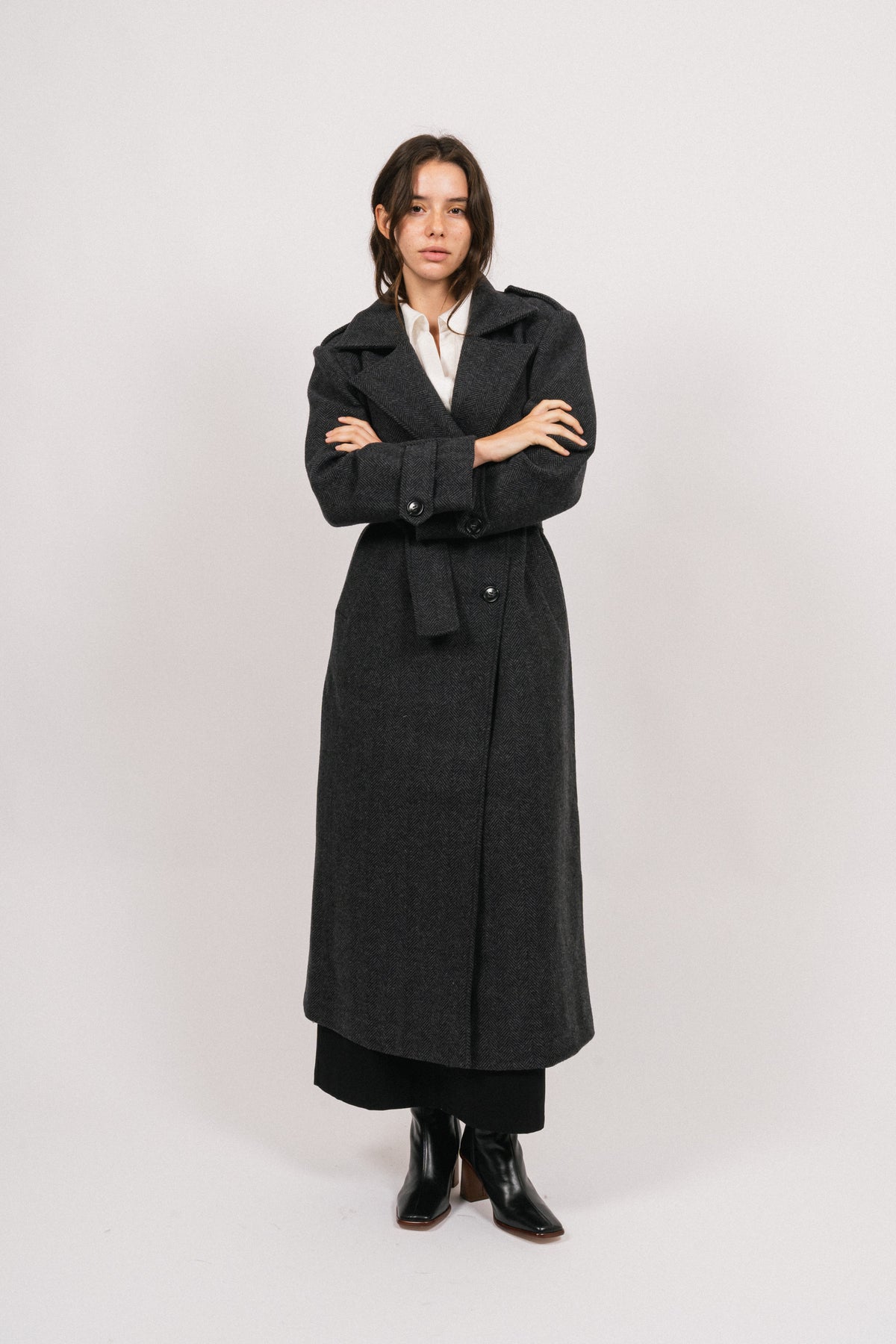 Edith Herringbone Coat - Black