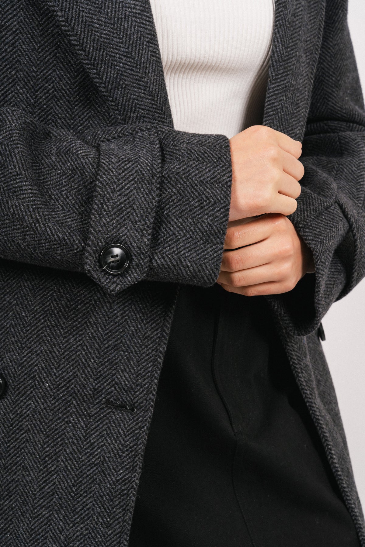 Edith Herringbone Coat - Black