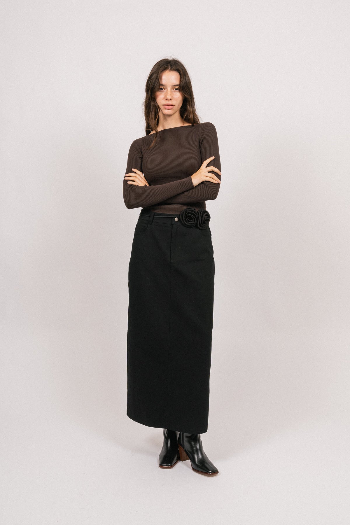 Corine Knit Ls Top - Brown
