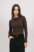 Corine Knit Ls Top - Brown