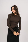 Corine Knit Ls Top - Brown
