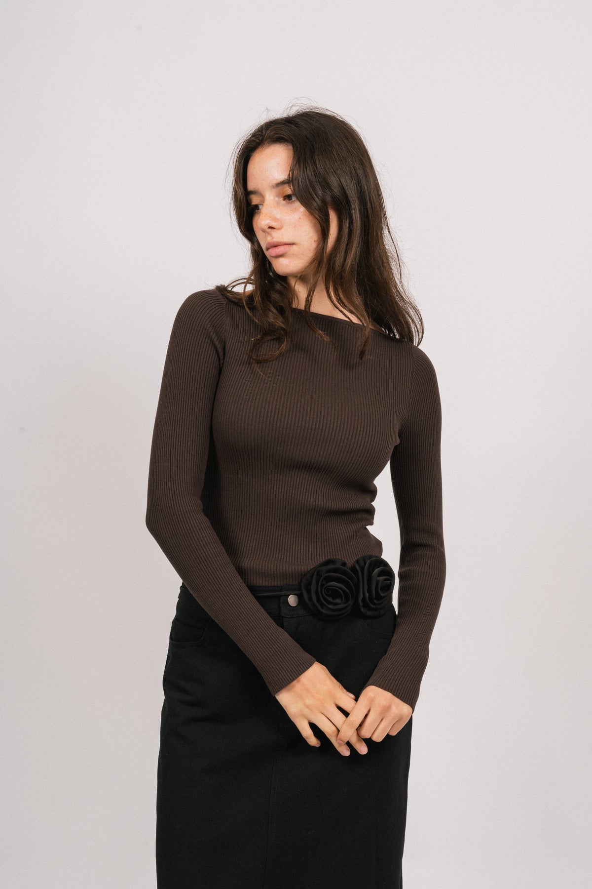 Corine Knit Ls Top - Brown