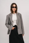 Mya Herringbone Blazer - Light Grey