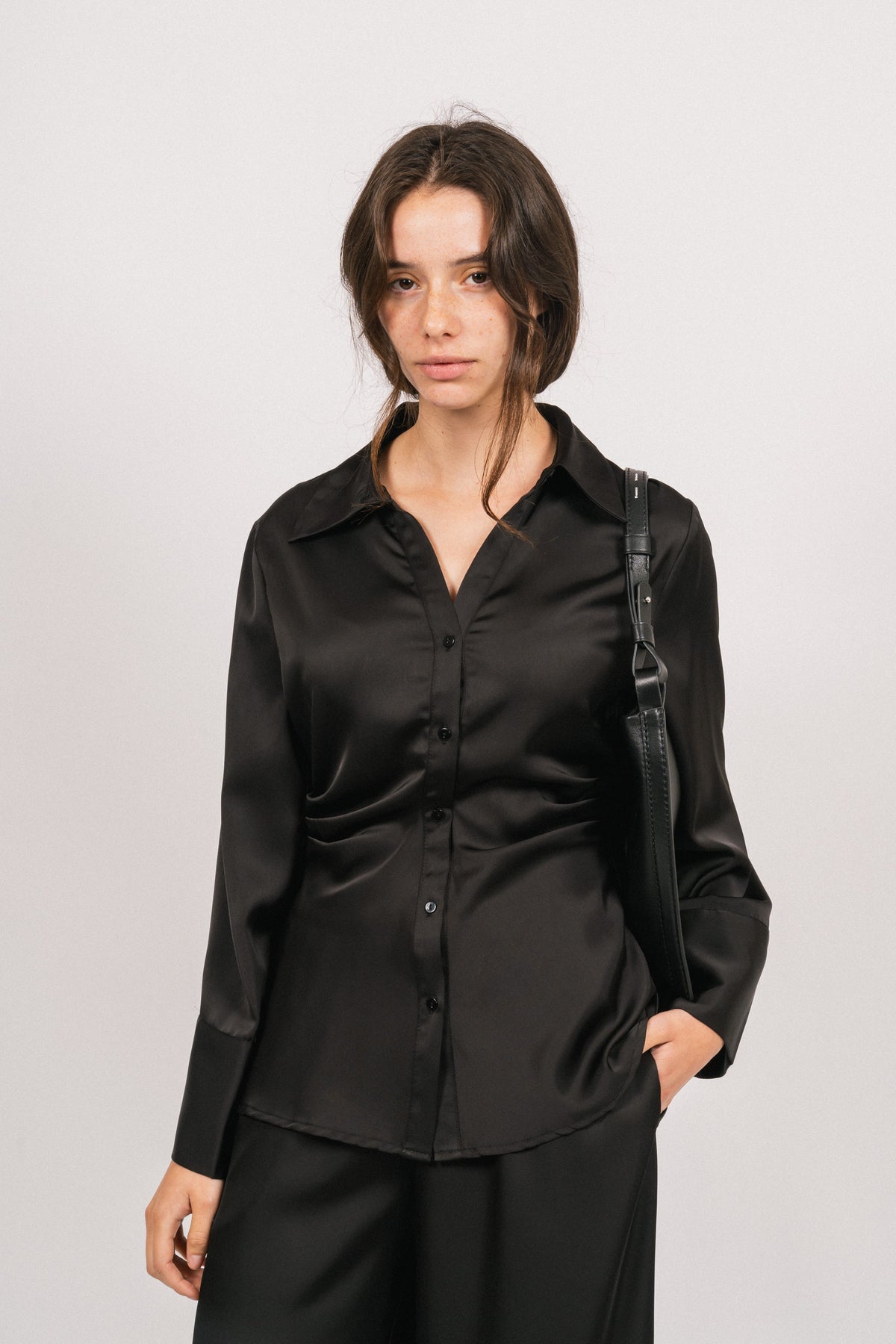 Lola Satin Shirt - Black