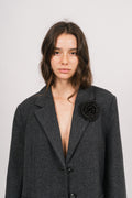 Mya Herringbone Blazer - Black