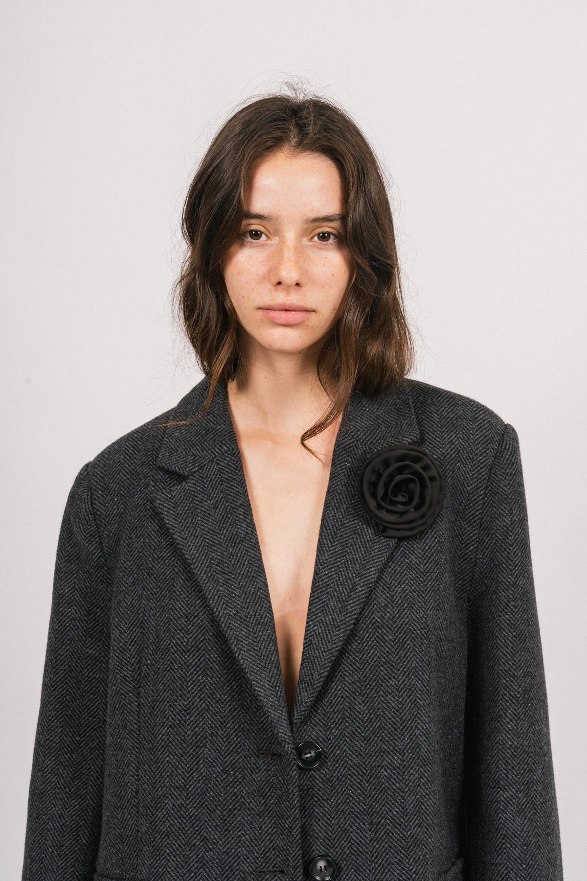 Mya Herringbone Blazer - Black