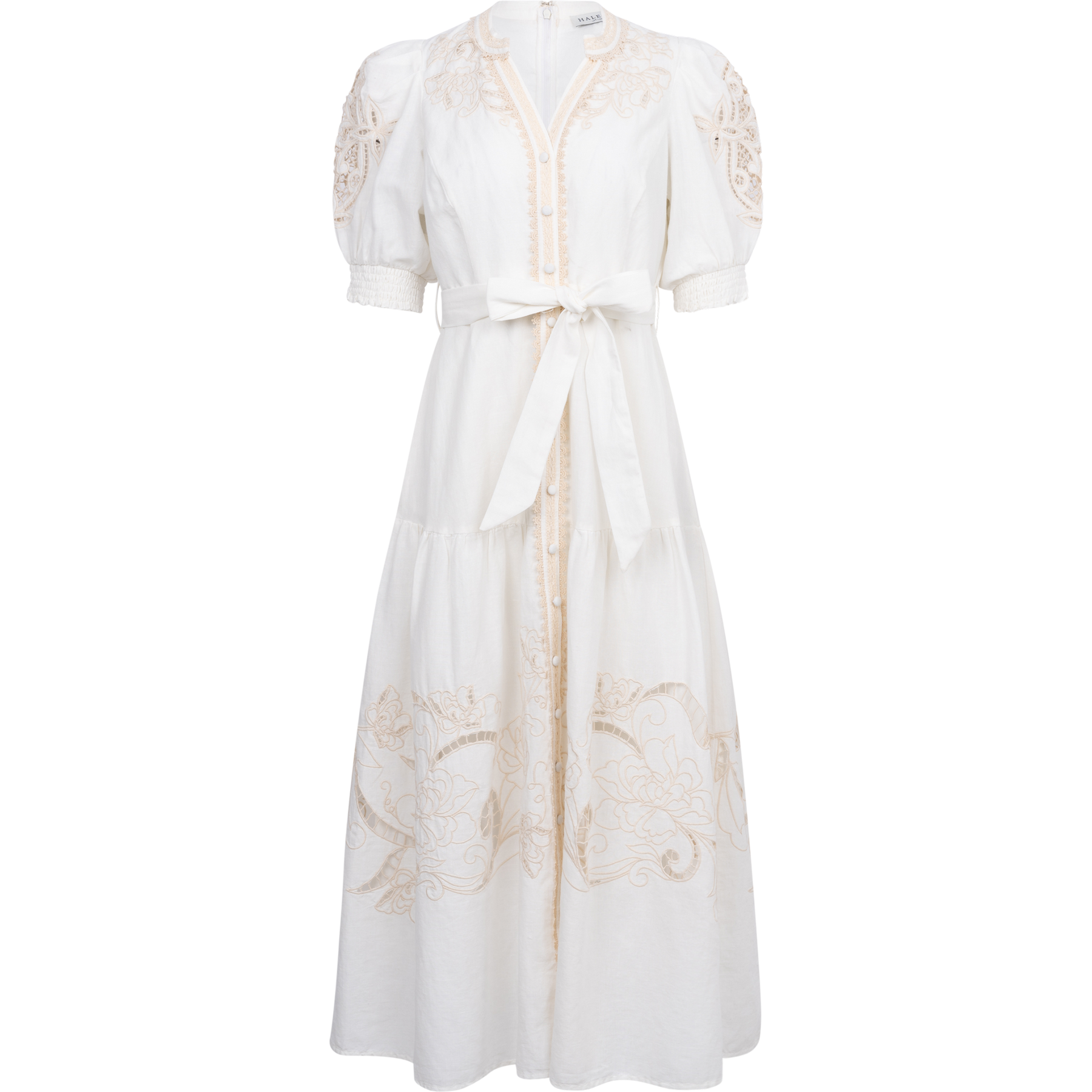 Ruth Long Dress W Embrodery - Ivory