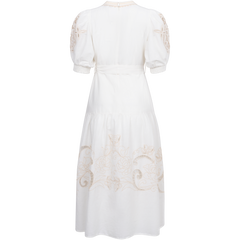 Ruth Long Dress W Embrodery - Ivory