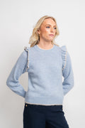 Alva Frills Ls Knit O-Neck - Cashmere Blue/Birch