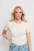 Rib Knit Short Sleeve Top - Off White
