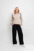 Alva Frills Ls Knit O-Neck - Birch/Black