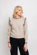 Alva Frills Ls Knit O-Neck - Birch/Black