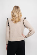 Alva Frills Ls Knit O-Neck - Birch/Black