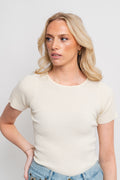 Rib Knit Short Sleeve Top - Off White