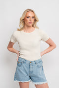 Rib Knit Short Sleeve Top - Off White