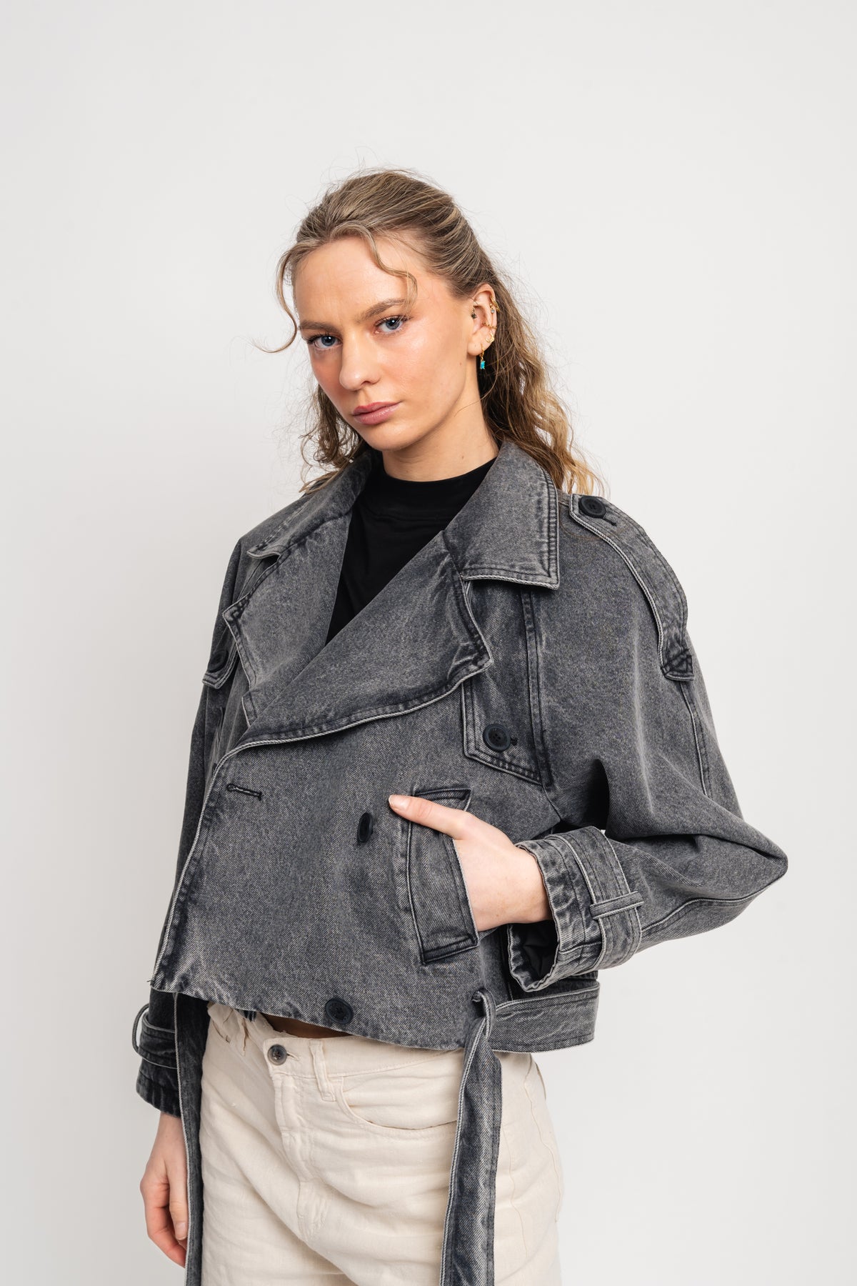 Bobby Denim Trench Jacket - Black