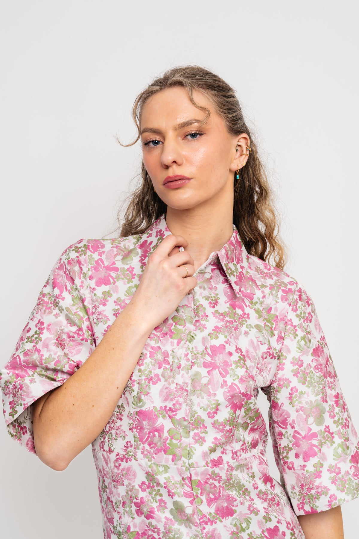 Arisa-Elea 2/4 Short Jacquard Dress - Snow White Aop