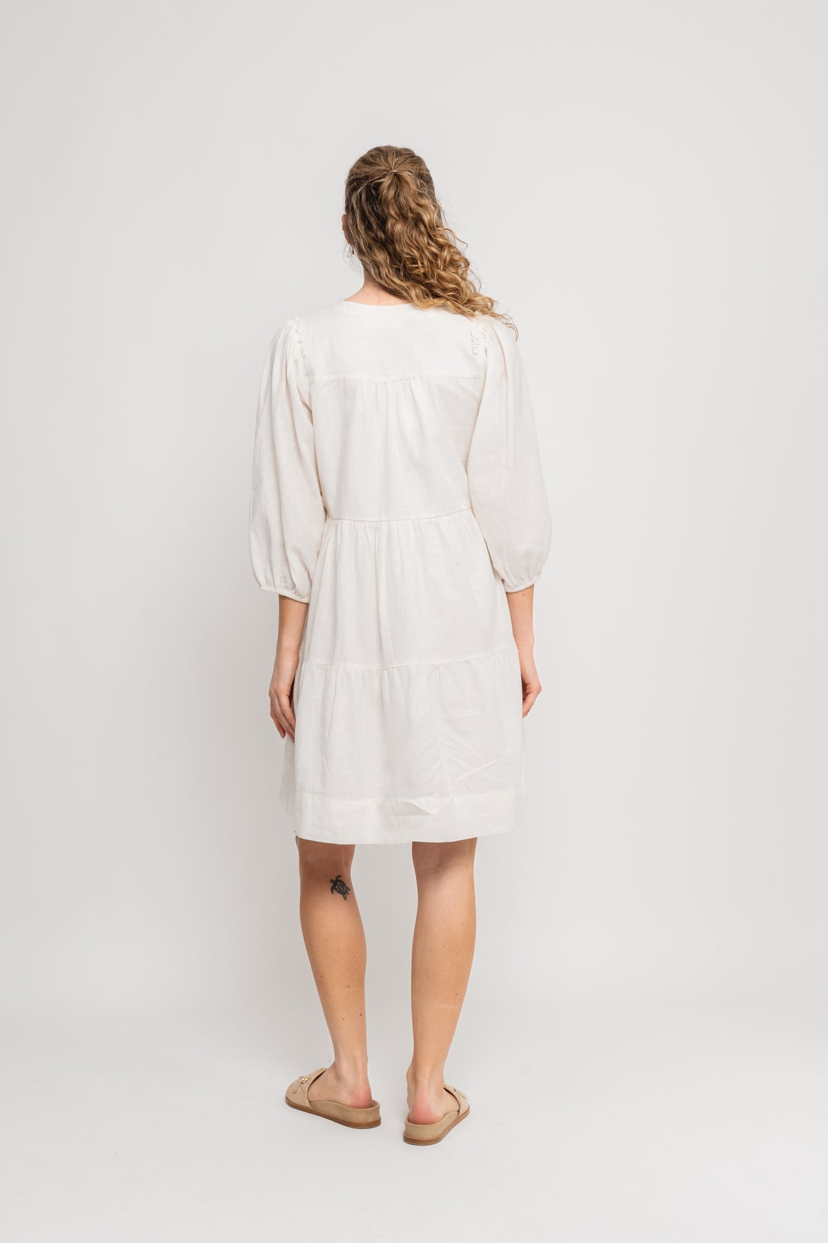Hillie 3/4 Short Linen Dress B - Snow White