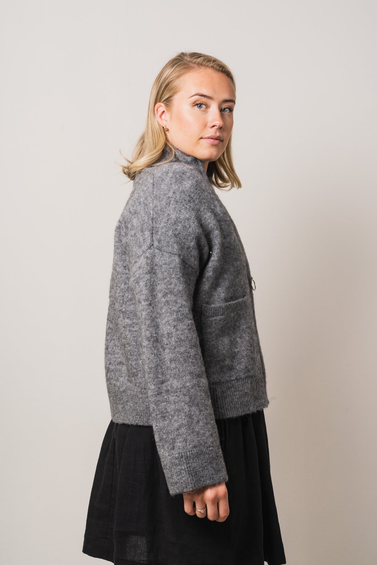 Sia Ls Knit Zipper Cardigan - Medium Grey Melange