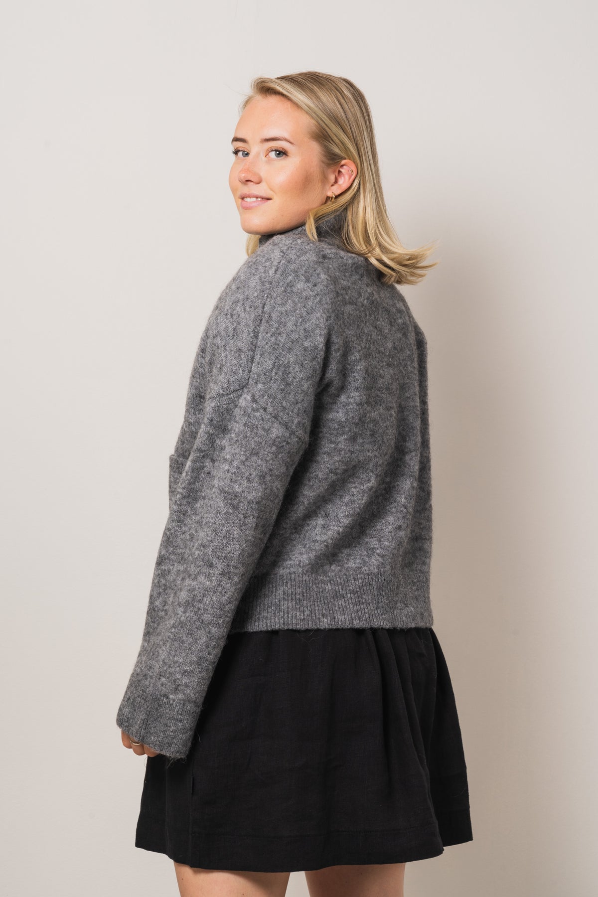 Sia Ls Knit Zipper Cardigan - Medium Grey Melange