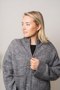 Sia Ls Knit Zipper Cardigan - Medium Grey Melange