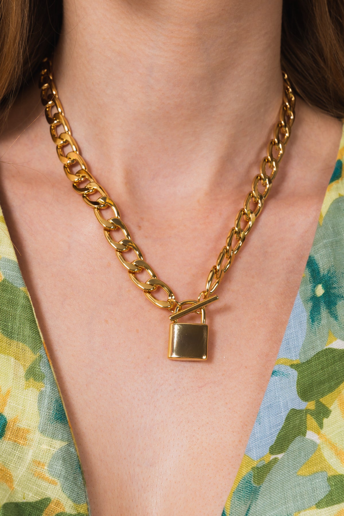 Chunky Padlock Necklace - Pale Gold