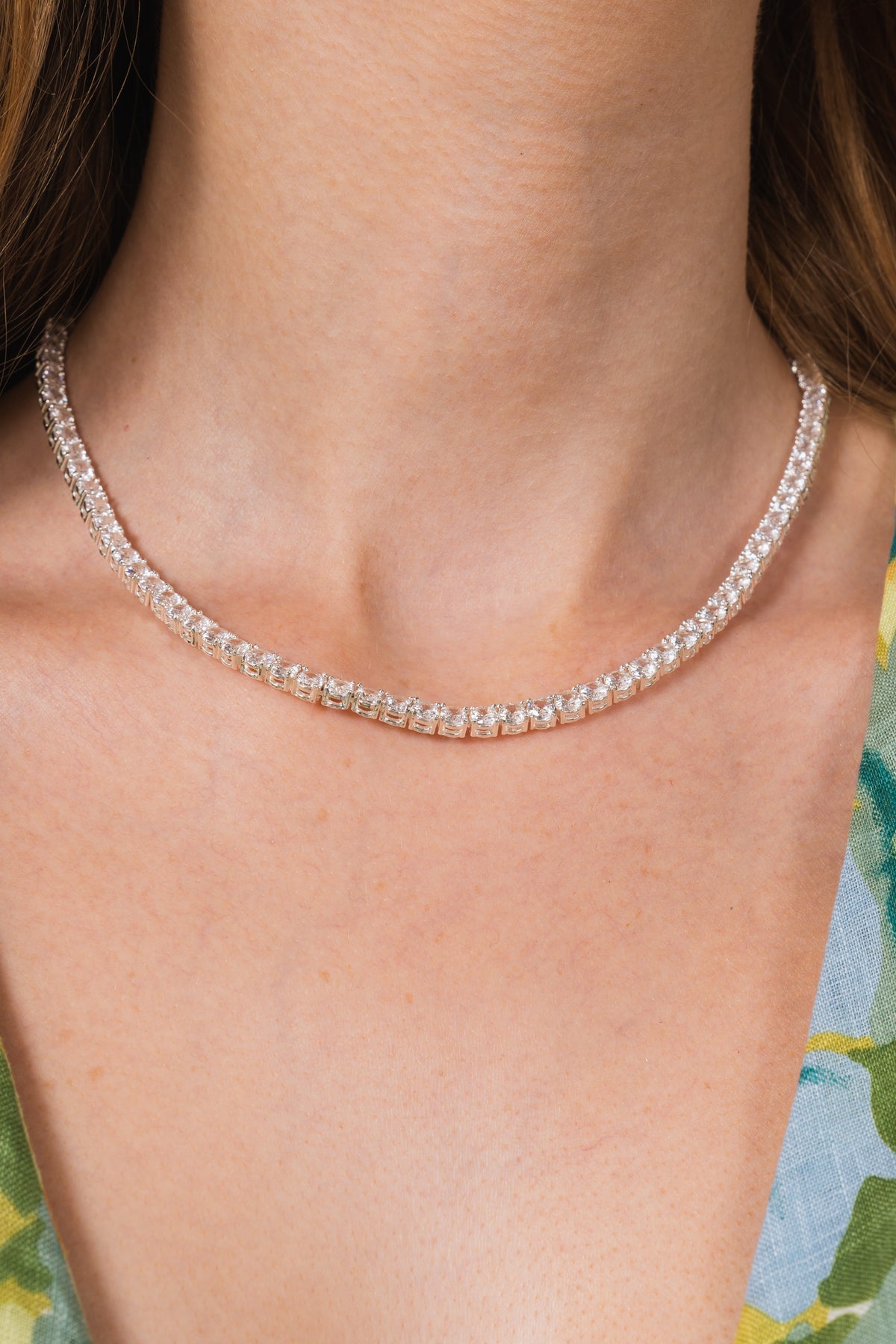 Crystal Cup Chain Necklace - Silver