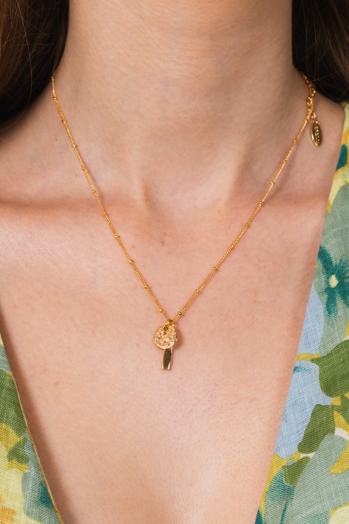 Molten Coin & Bar Cluster Necklace - Pale Gold
