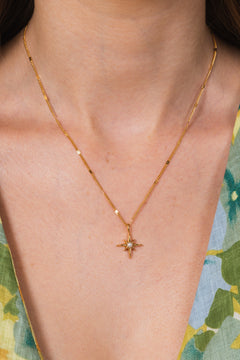 Pearl Starburst Charm Necklace - Pale Gold