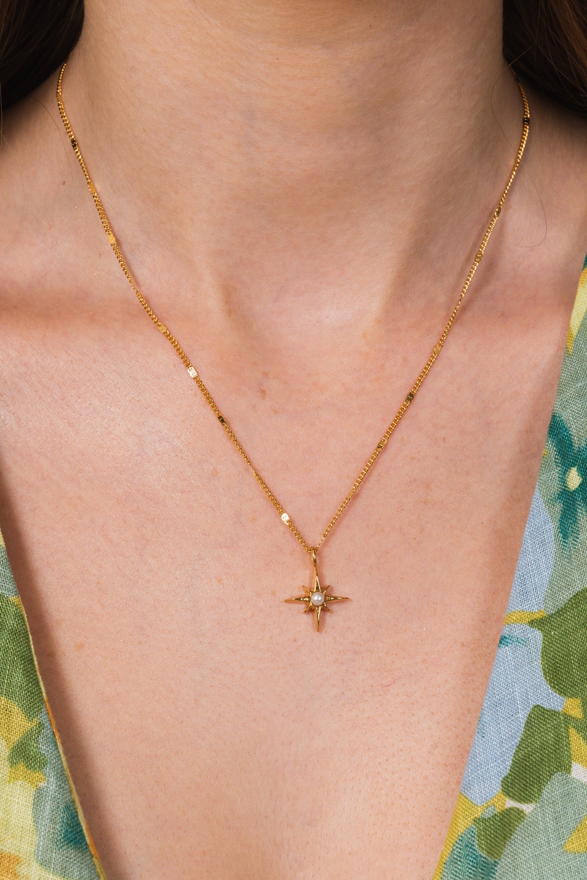 Pearl Starburst Charm Necklace - Pale Gold